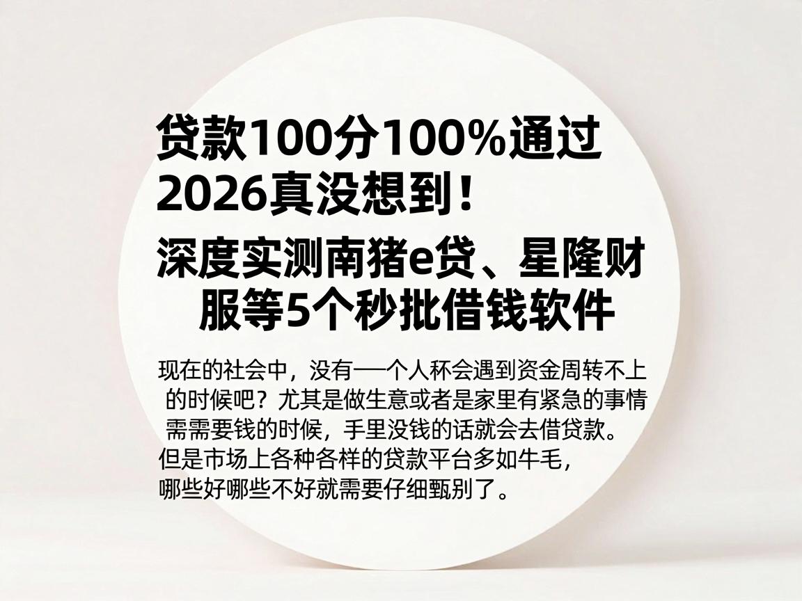贷款100分100%通过2026真没想到!深度实测南猪e贷、星隆财服等5个秒批借钱软件