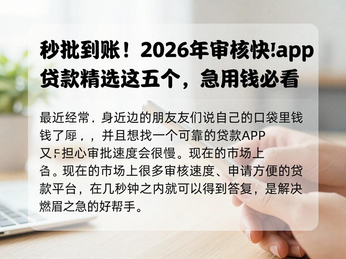 秒批到账！2026年审核快的app贷款精选这五个，急用钱必看