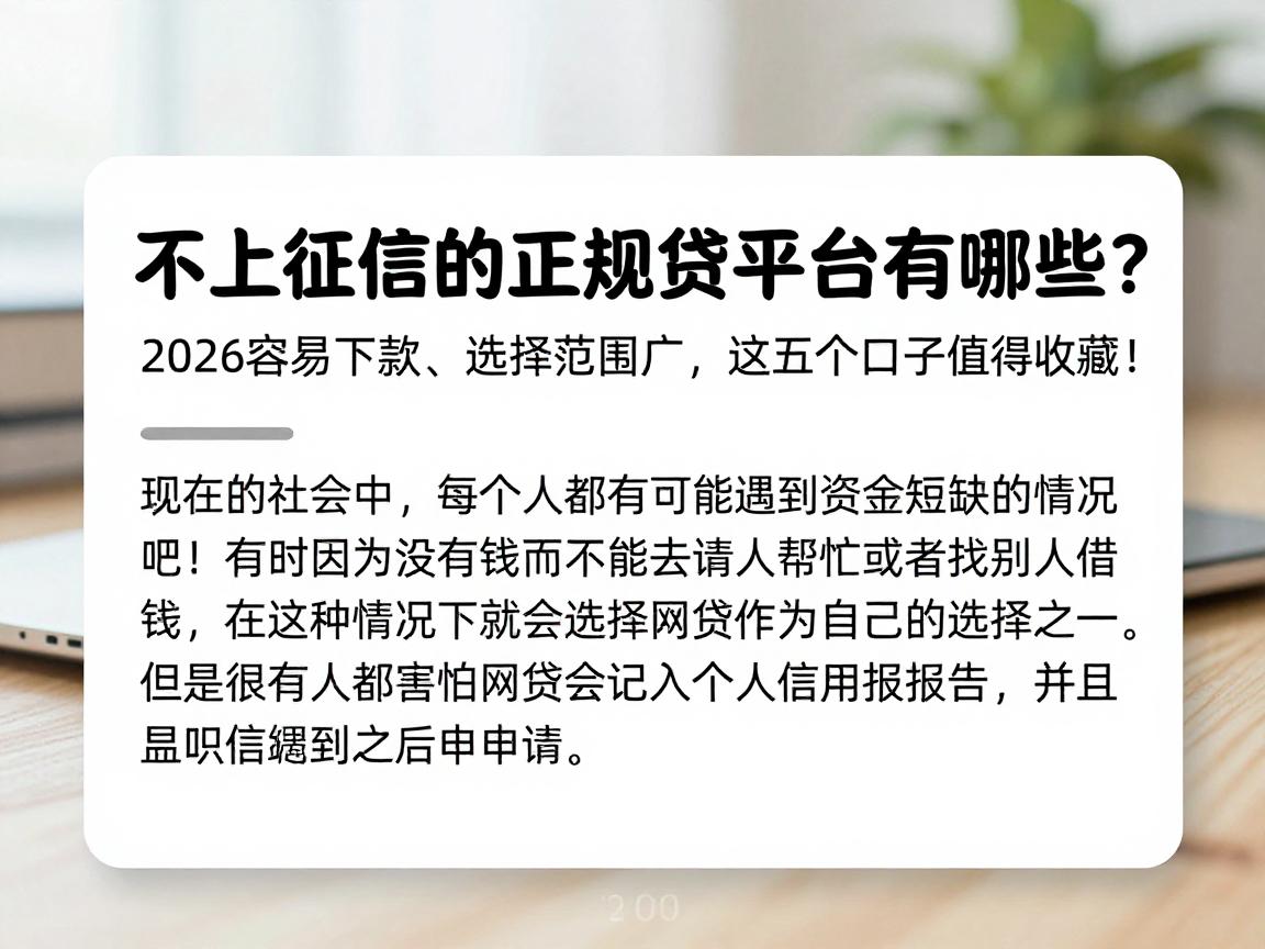 不上征信的正规网贷平台有哪些?2026容易下款、选择范围广,这五个口子值得收藏!