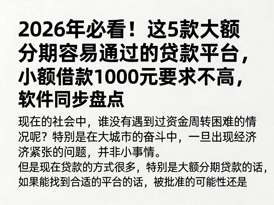 2026年必看!这5款大额分期容易通过的贷款平台,小额借款1000元要求不高软件同步盘点