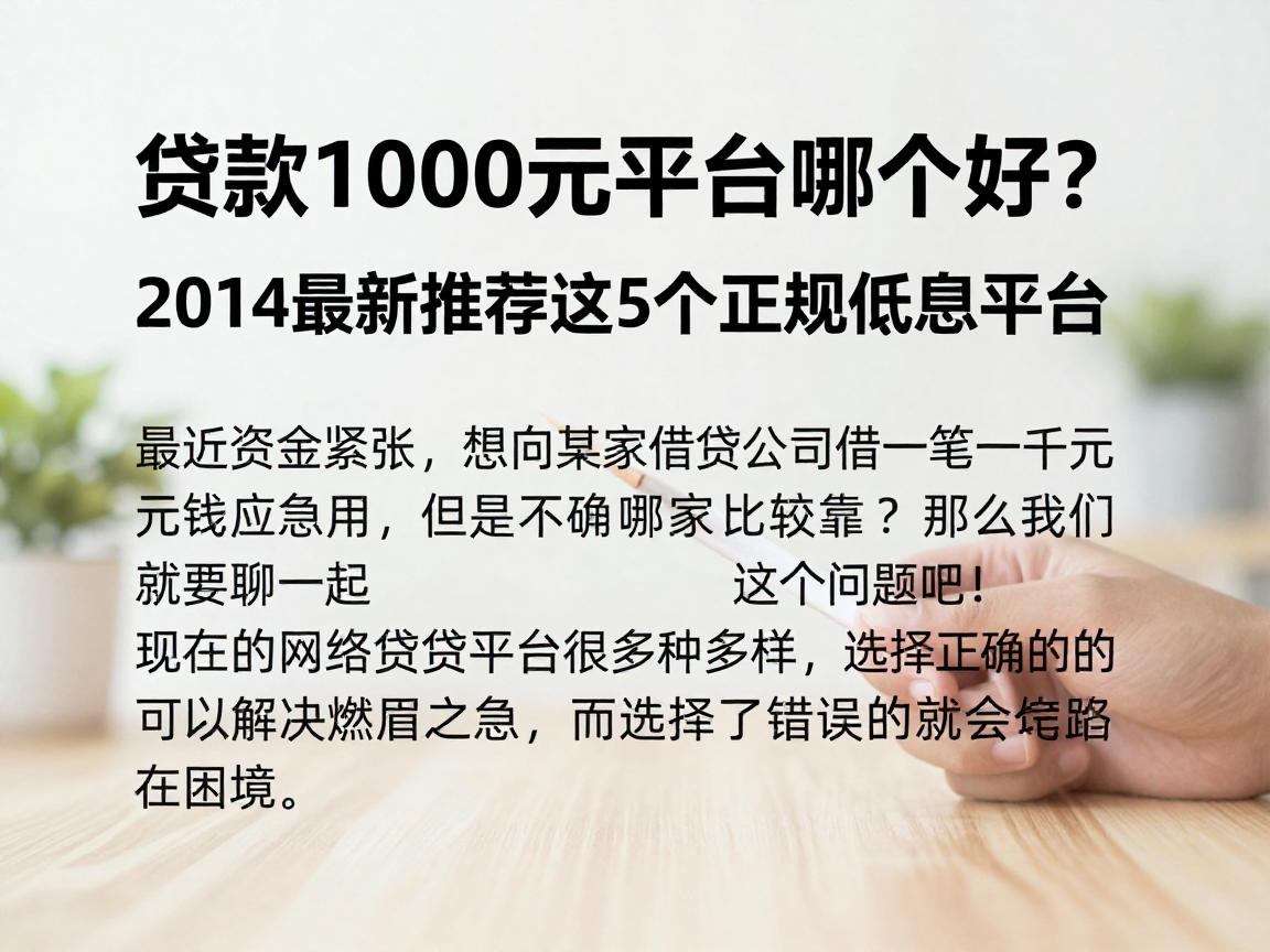 贷款1000元平台哪个好？2024最新推荐这5个正规低息平台