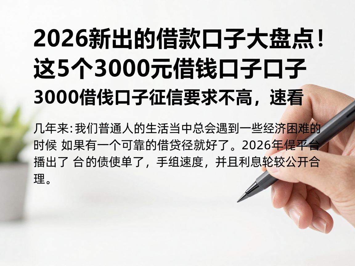 2026新出的借款口子大盘点！这5个3000元借钱口子征信要求不高，速看