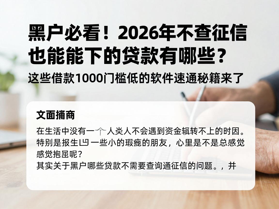 黑户必看！2026年不查征信也能下的贷款有哪些？这些借款1000门槛低的软件速通秘籍来了