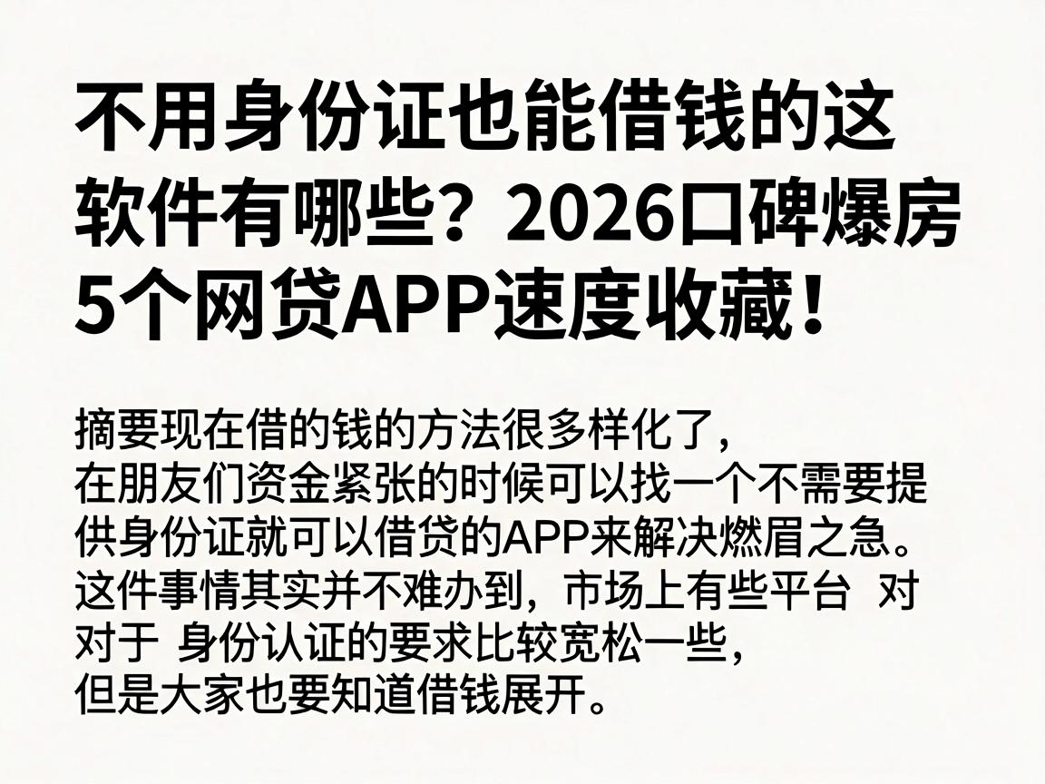不用身份证也能借钱的软件有哪些?2026口碑爆款这5个网贷APP速度收藏!
