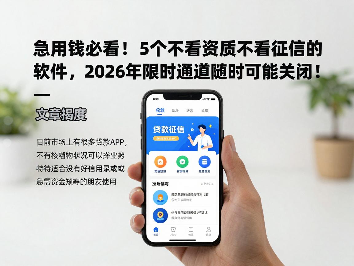 急用钱必看！这5个不看资质不看征信的软件，2026年限时通道随时可能关闭！