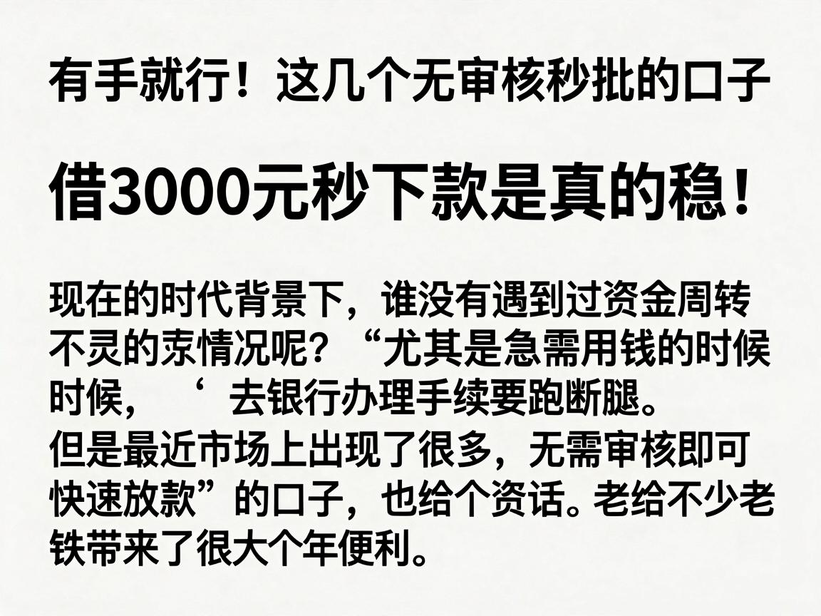 有手就行!这几个无审核秒批的口子,借3000元秒下款是真的稳!