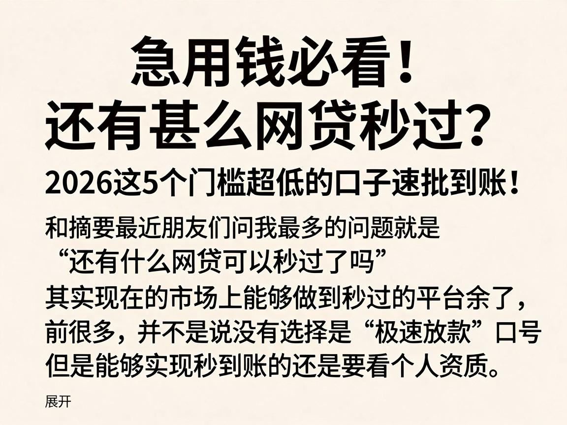 急用钱必看!还有甚么网贷秒过?2026这5个门槛超低的口子速批到账!