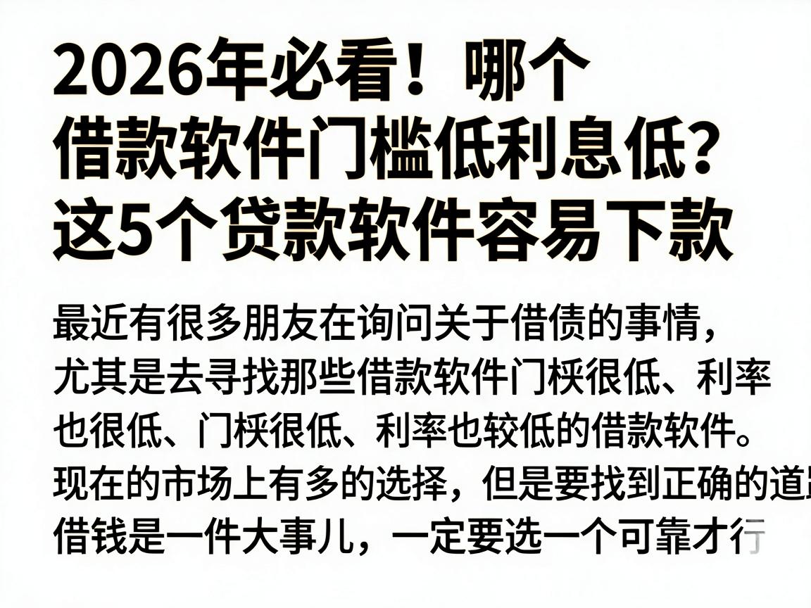 2026年必看!哪个借款软件门槛低利息低?这5个贷款软件容易下款