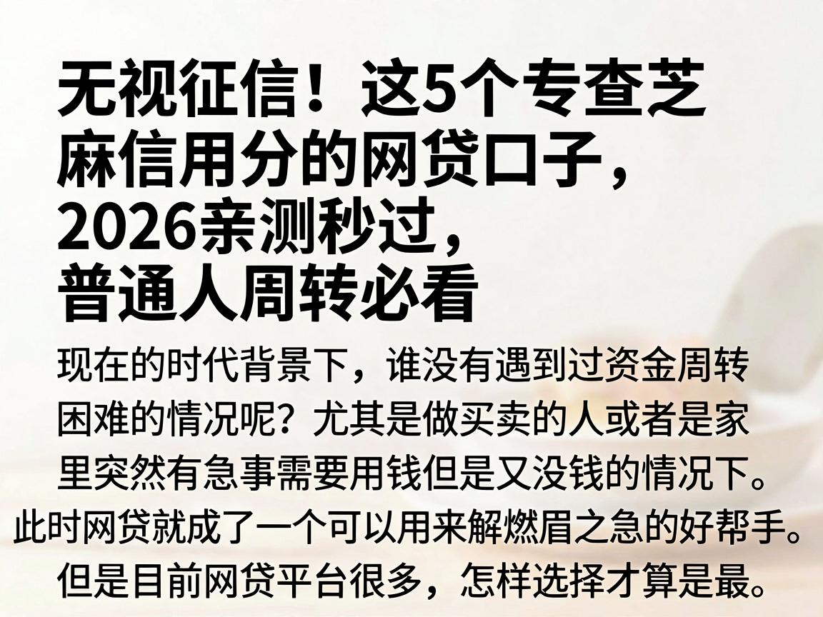 无视征信！这5个专查芝麻信用分的网贷口子，2026亲测秒过，普通人周转必看