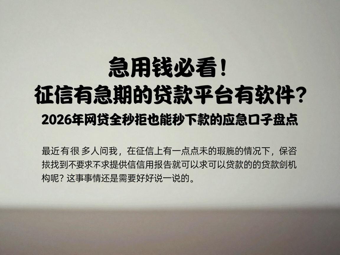 急用钱必看!征信有逾期不查征信的贷款平台有哪些软件?2026年网贷全秒拒也能秒下款的应急口子盘点