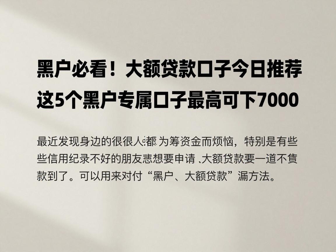 黑户必看!2026最新大额贷款口子今日推荐,这5个黑户专属口子最高可下7000