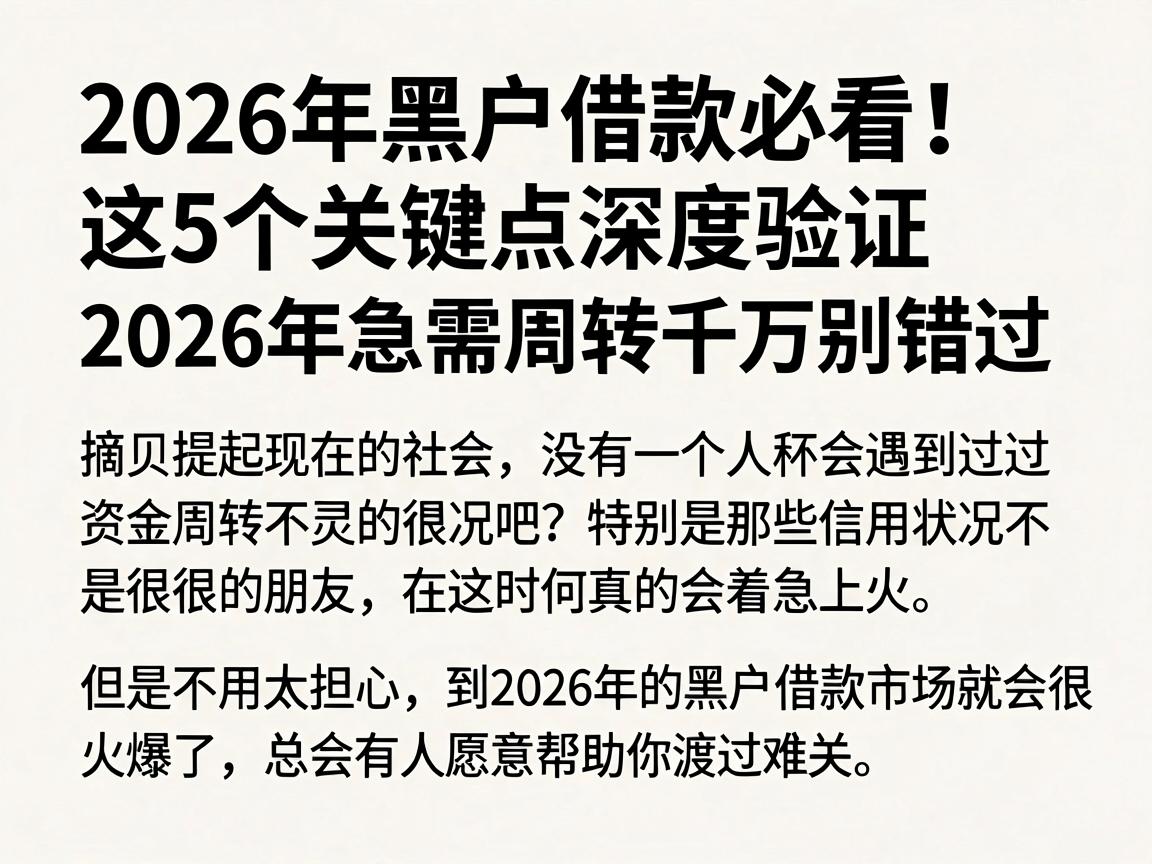 2026年黑户借款必看!这5个关键点深度验证,2026年急需周转千万别错过