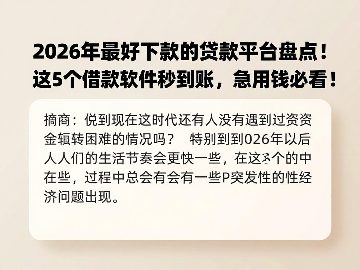 2026年最好下款的贷款平台盘点！这5个借款软件秒到账，急用钱必看！