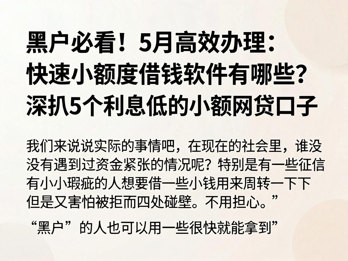 黑户必看!5月高效办理:快速小额度借钱软件有哪些?深扒5个利息低的小额网贷口子