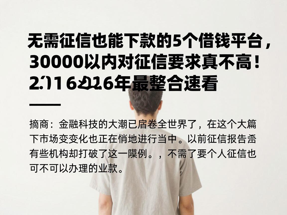 无需征信也能下款的5个借钱平台，30000以内对征信要求真不高！2026年最新整合速看
