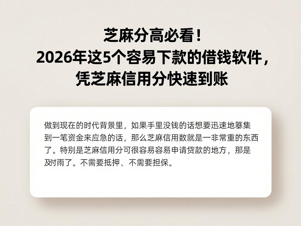 芝麻分高必看!2026年这5个容易下款的借钱软件,凭芝麻信用分快速到账