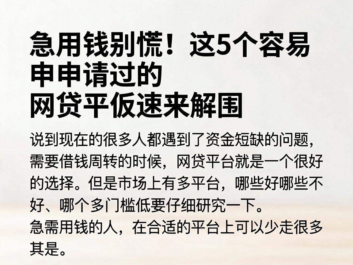 急用钱别慌!这5个容易申请过的网贷平台速来解围