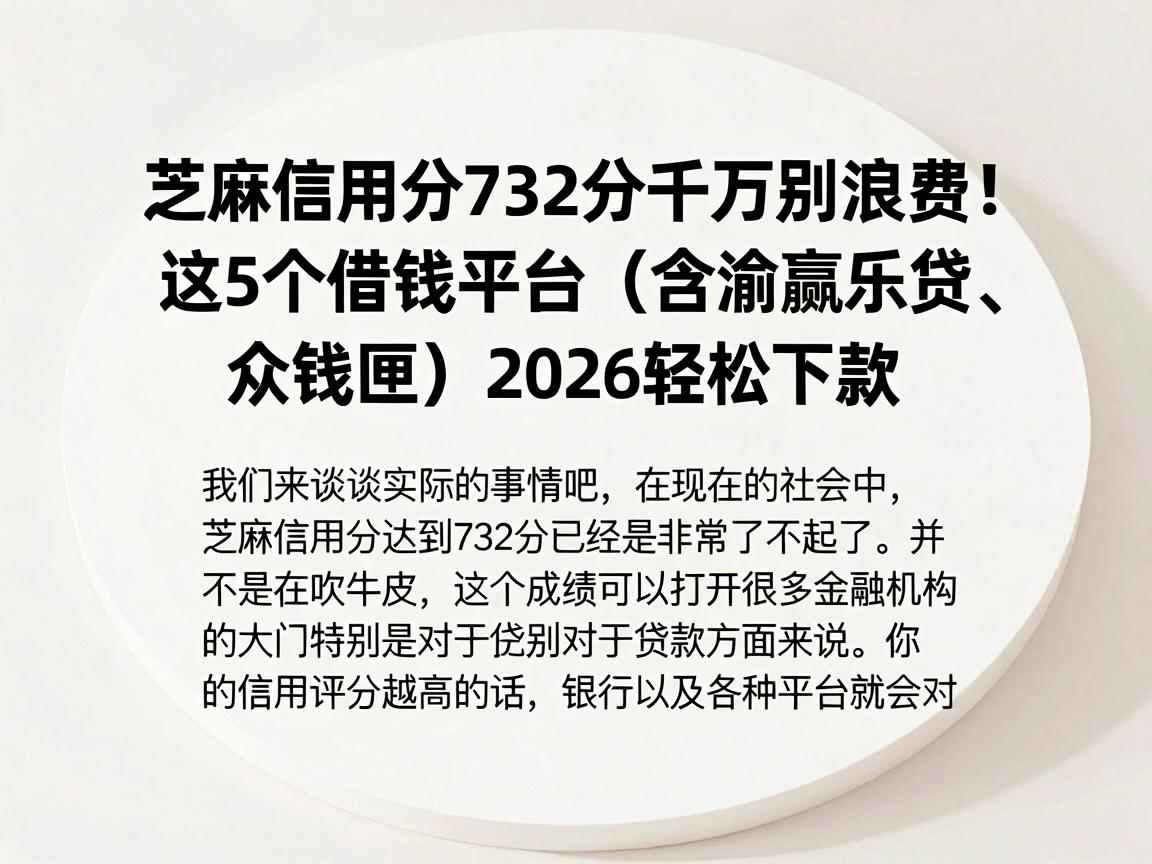 芝麻信用分732分千万别浪费!这5个借钱平台(含渝赢乐贷、众钱匣)2026轻松下款