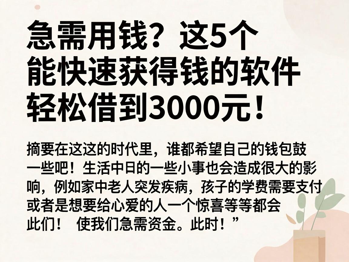 急需用钱?这5个能快速获得钱的软件,轻松借到3000元!
