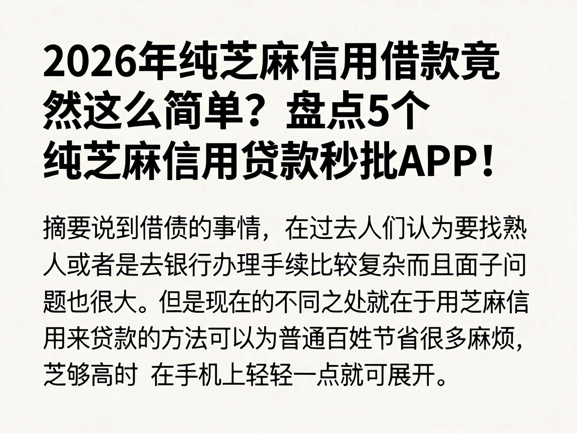 2026年纯芝麻信用借款竟然这么简单？盘点5个纯芝麻信用贷款秒批APP！