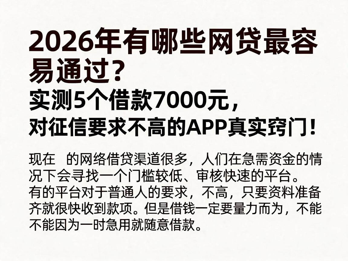 2026年有哪些网贷最容易通过?实测5个借款7000元、对征信要求不高的APP真实窍门