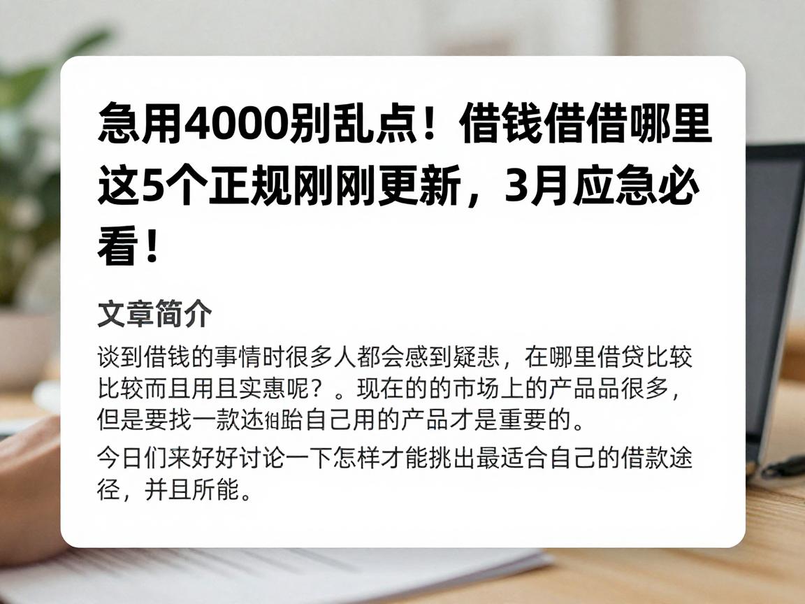急用4000别乱点!借钱最好借在哪里?这5个正规App刚刚更新,3月应急必看!
