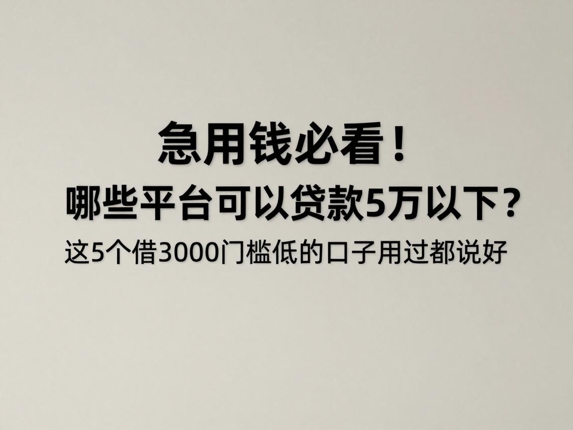 急用钱必看!哪些平台可以贷款5万以下?这5个借3000门槛低的口子用过都说好