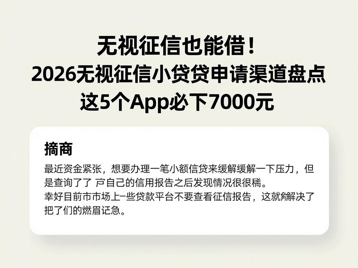 无视征信也能借！2026无视征信小额贷款申请渠道盘点，这5个App必下7000元