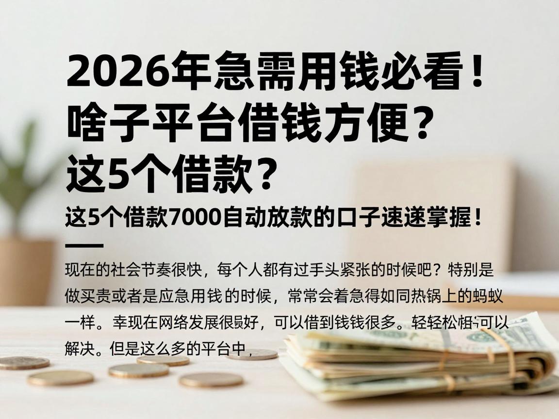 2026年急需用钱必看!啥子平台借钱方便?这5个借款7000自动放款的口子速速掌握!