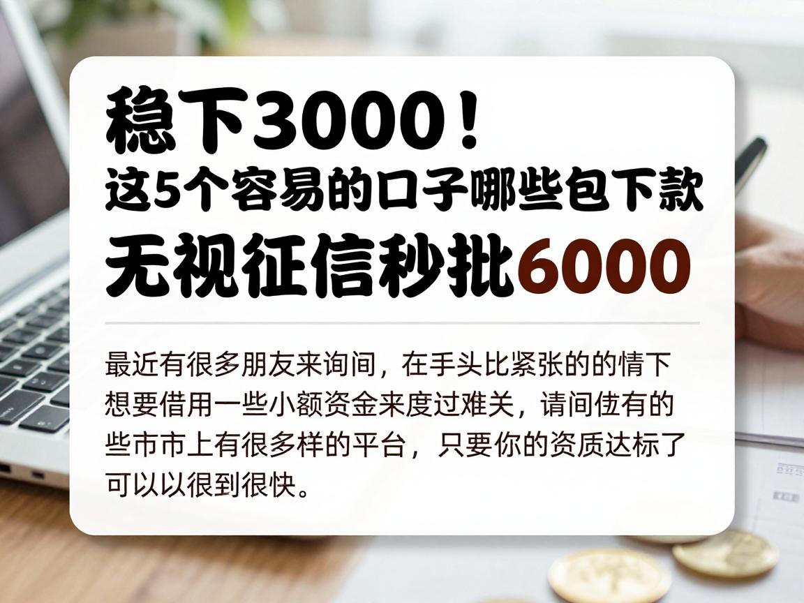 稳下3000！这5个容易过的口子有哪些包下款，无视征信秒批6000