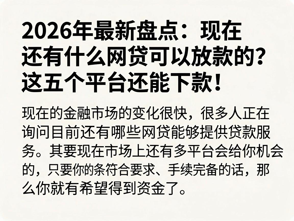2026年最新盘点：现在还有什么网贷可以放款的？这五个平台还能下款！