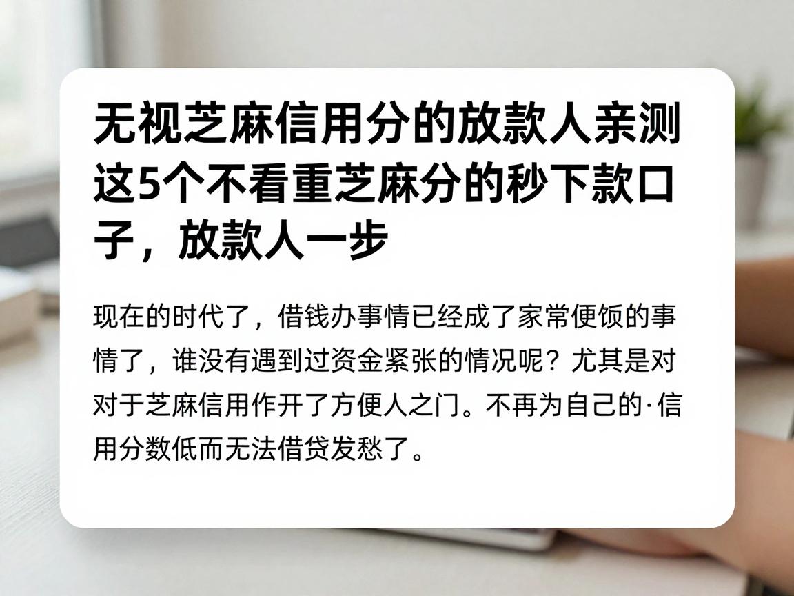 无视芝麻信用分的放款人亲测!这5个不看重芝麻分的秒下款口子,放款快人一步