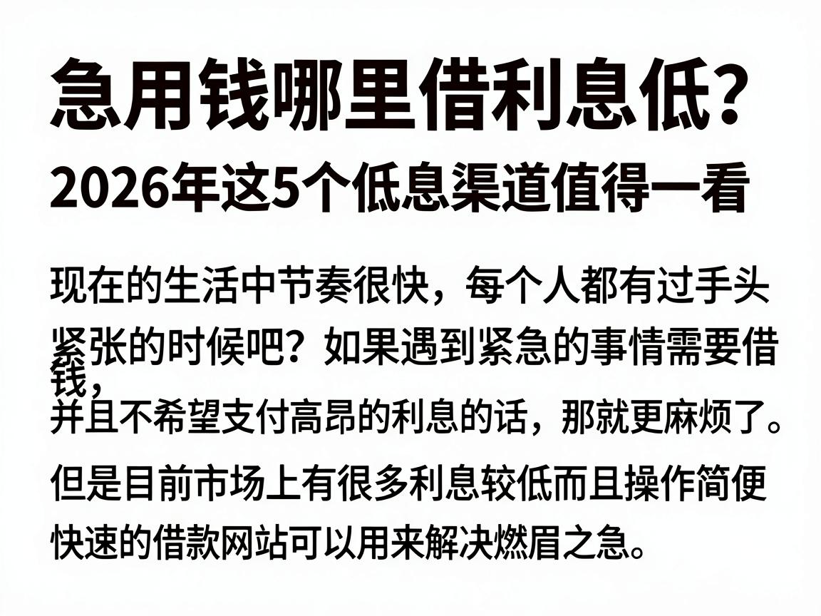 急用钱哪里借利息低？2026年这5个低息渠道值得一看
