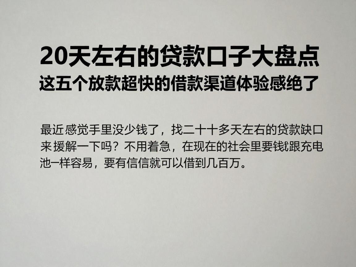 20天左右的贷款口子大盘点,这五个放款超快的借款渠道体验感绝了