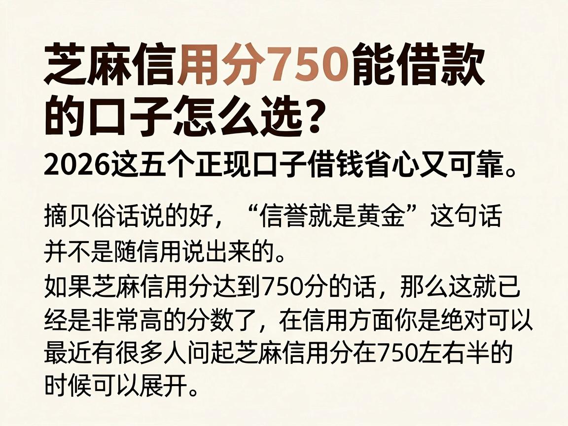 芝麻信用分750能借款的口子怎么选?2026这五个正规口子借钱省心又可靠
