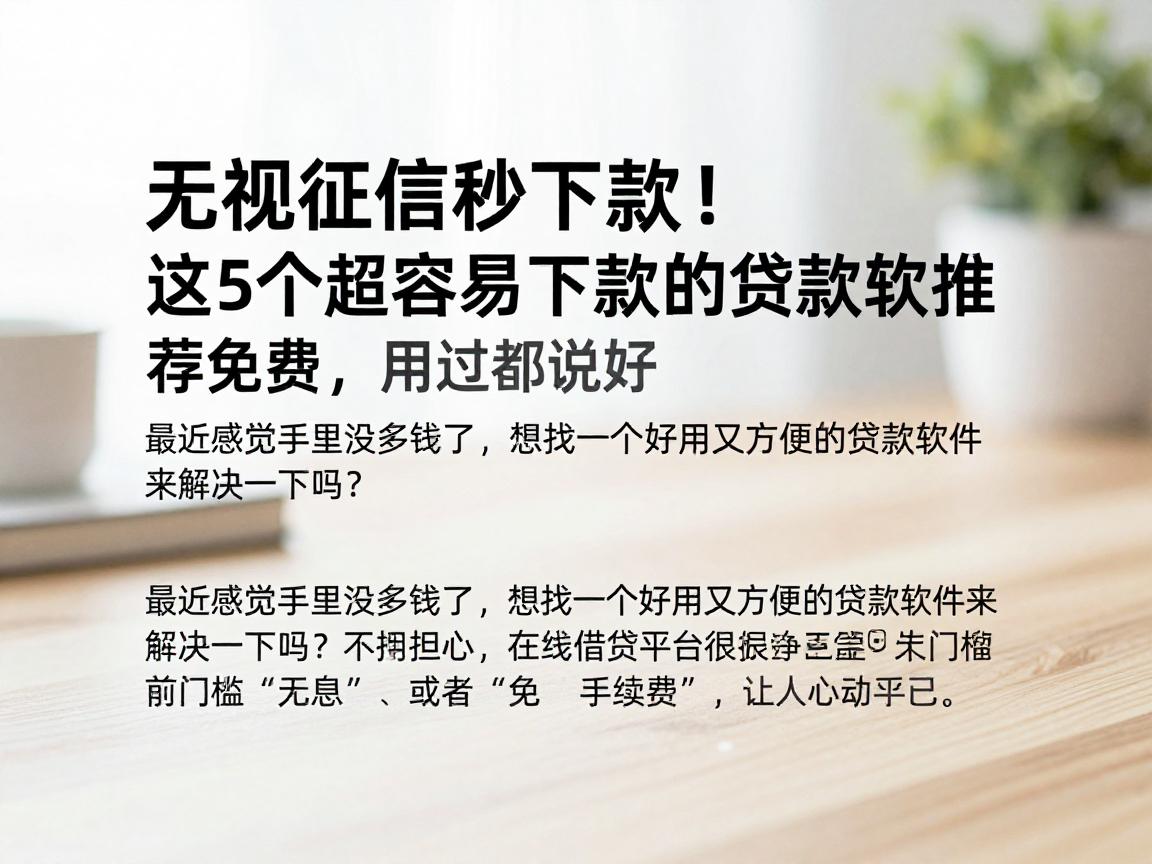 无视征信秒下款！这5个超容易下款的贷款软件推荐免费，用过都说好