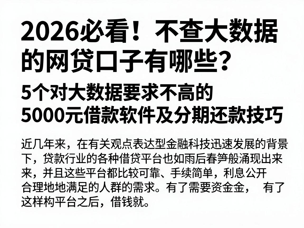 2026必看！不查大数据的网贷口子有哪些？5个对大数据要求不高的5000元借款软件及分期还款技巧