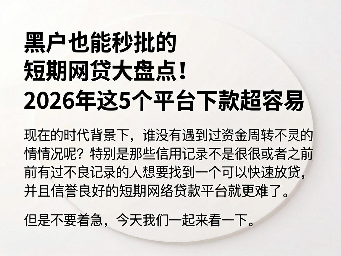 黑户也能秒批的短期网贷大盘点！2026年这5个平台下款超容易