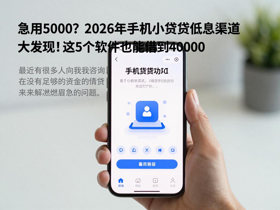 急用5000？2026年手机小额贷款低息渠道大发现！这5个软件也能借到40000