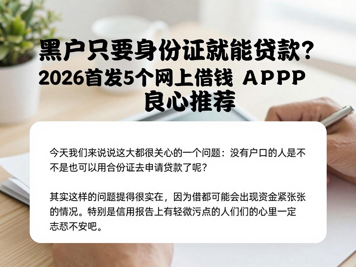 黑户只要身份证就能贷款？2026首发5个网上借钱APP良心推荐