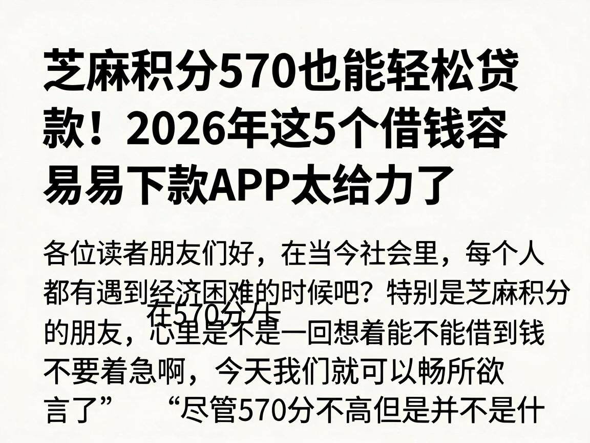 芝麻积分570也能轻松贷款！2026年这5个借钱容易下款APP太给力了
