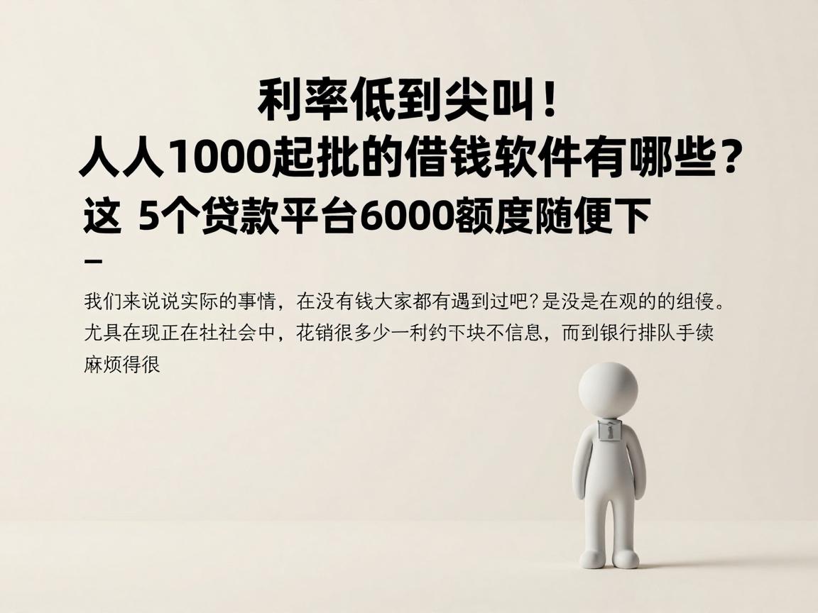 利率低到尖叫！人人1000起批的借钱软件有哪些？这5个贷款平台6000额度随便下