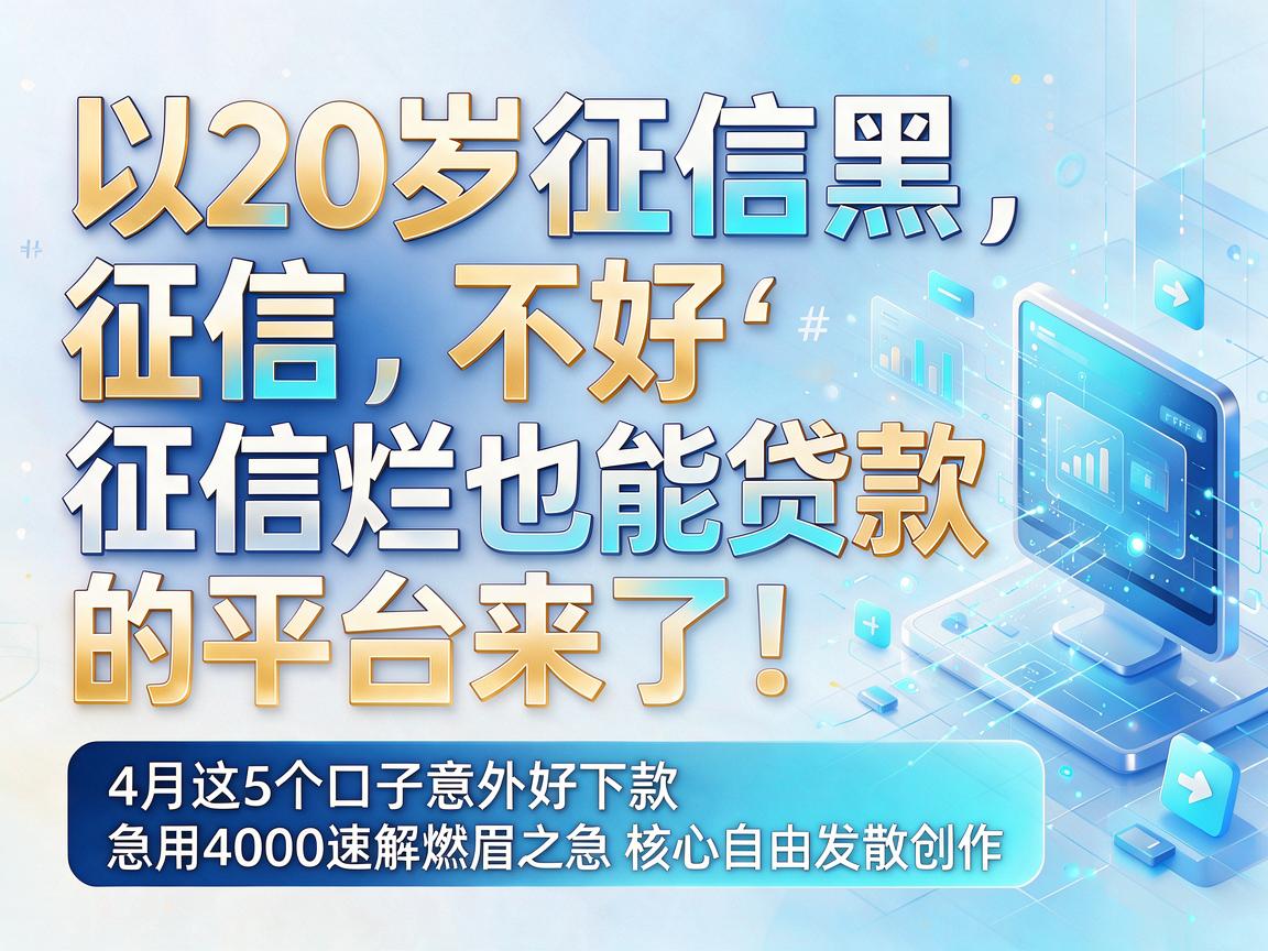 20岁征信黑、征信不好、征信烂也能贷款的平台来了！4月这5个口子意外好下款，急用4000速解燃眉之急