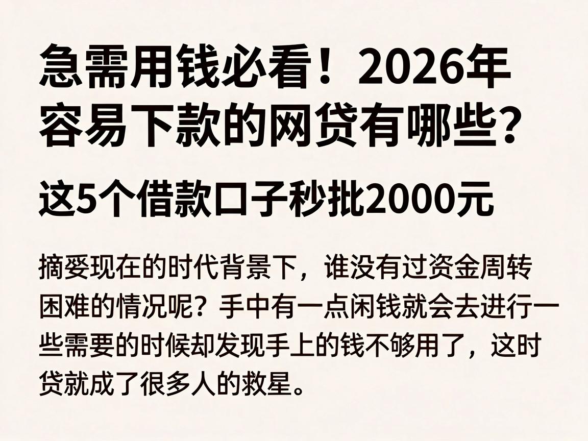 急需用钱必看！2026年容易下款的网贷有哪些？这5个借款口子秒批2000元