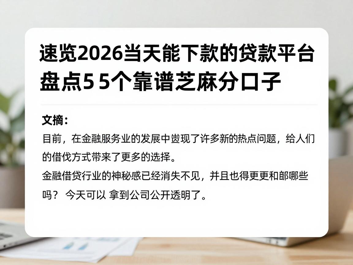 速览2026当天能下款的贷款平台，盘点5个靠谱芝麻分口子