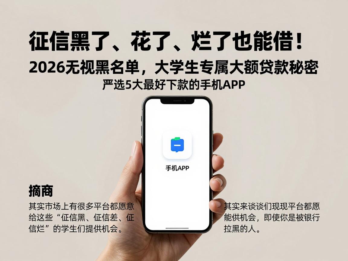 征信黑了、花了、烂了也能借！2026无视黑名单，大学生专属大额贷款秘密，严选5大最好下款的手机APP