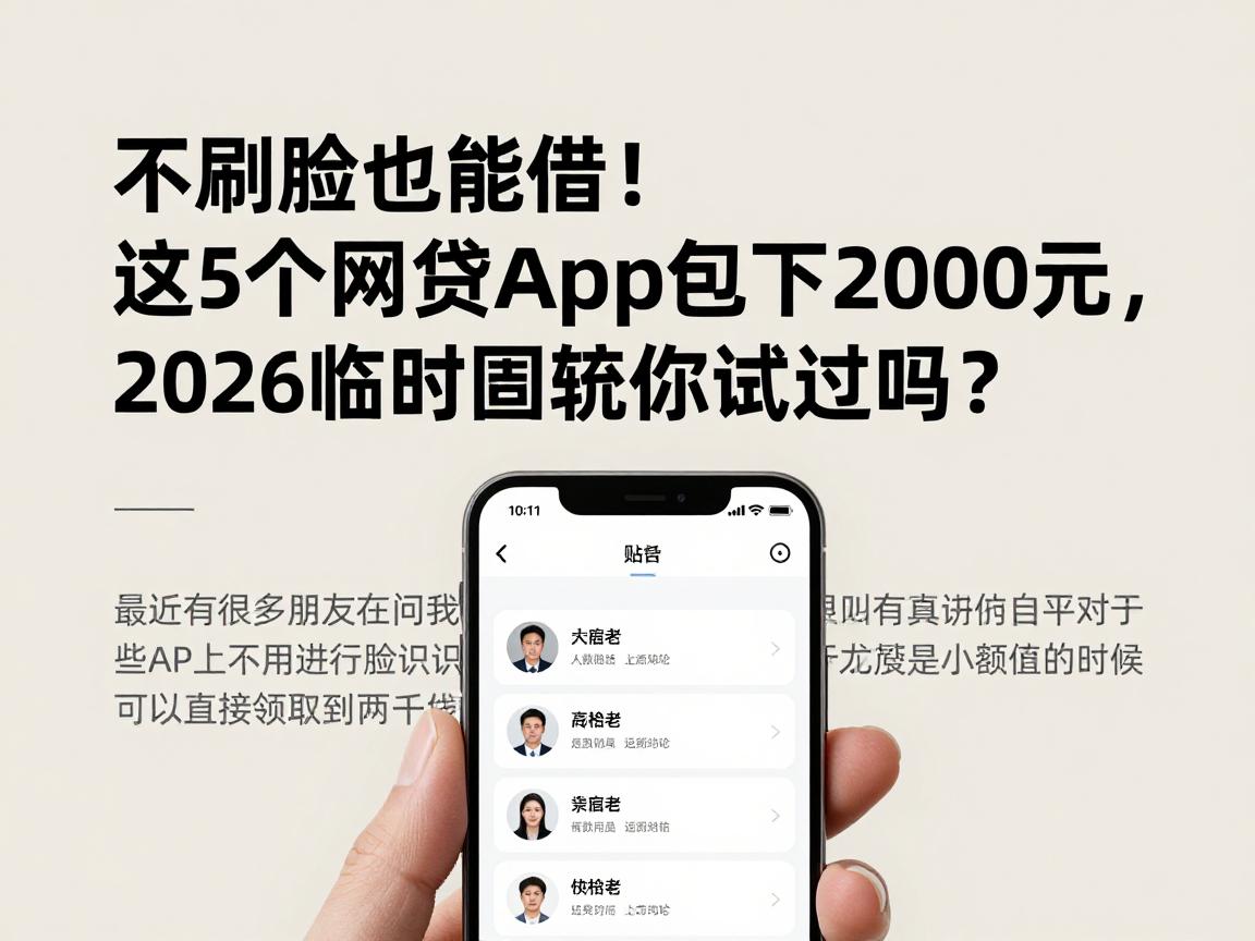 不刷脸也能借！这5个网贷App包下2000元，2026临时周转你试过吗？