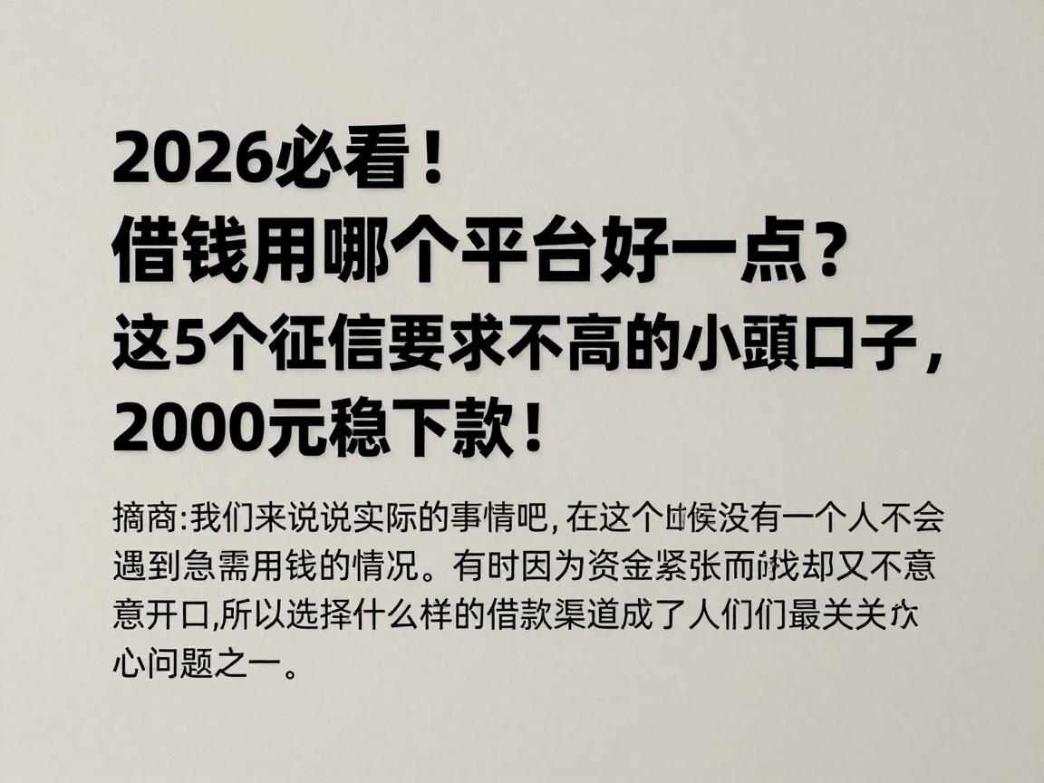 2026必看！借钱用哪个平台好一点？这5个征信要求不高的小额口子，2000元稳下款！