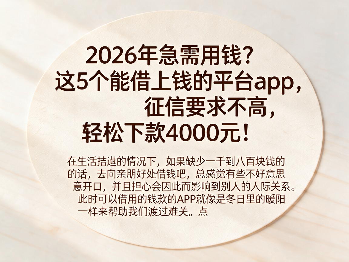 2026年急需用钱？这5个能借上钱的平台app，征信要求不高，轻松下款4000元！