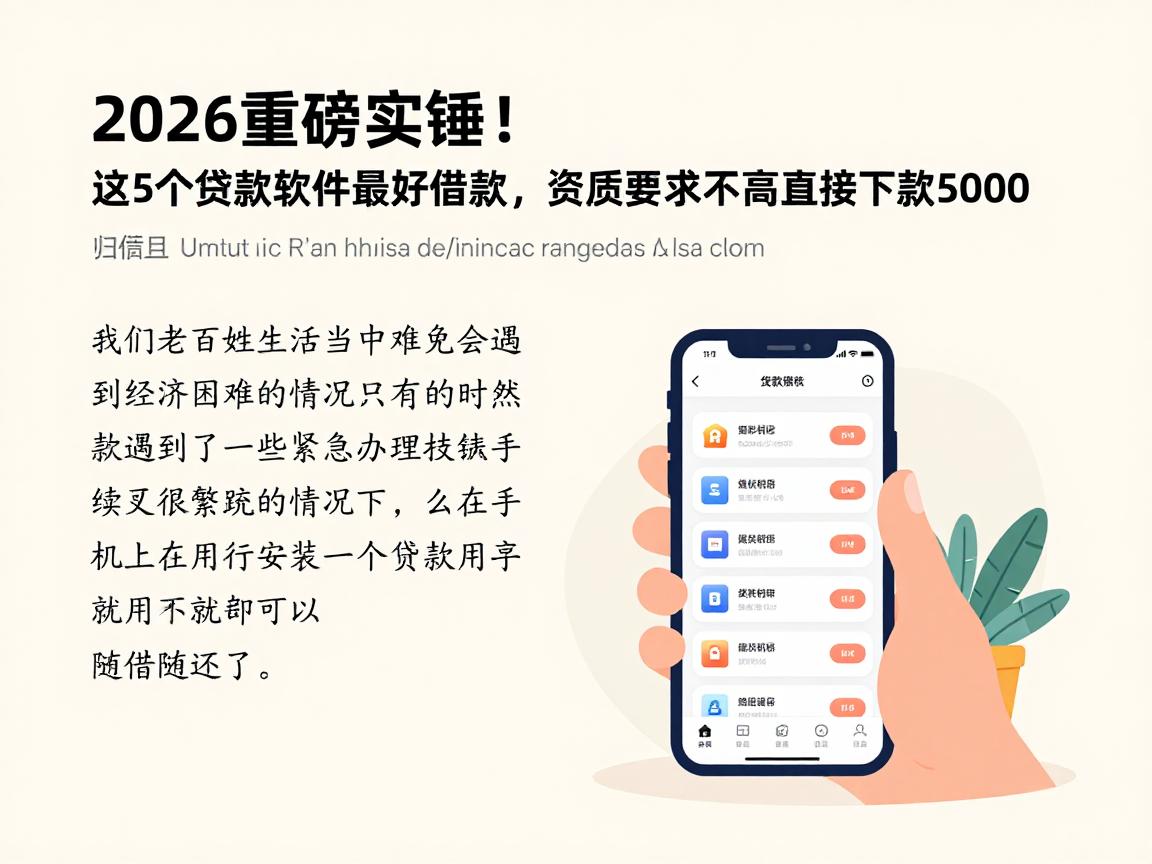 2026重磅实锤！这5个贷款软件最好借款，资质要求不高直接下款5000